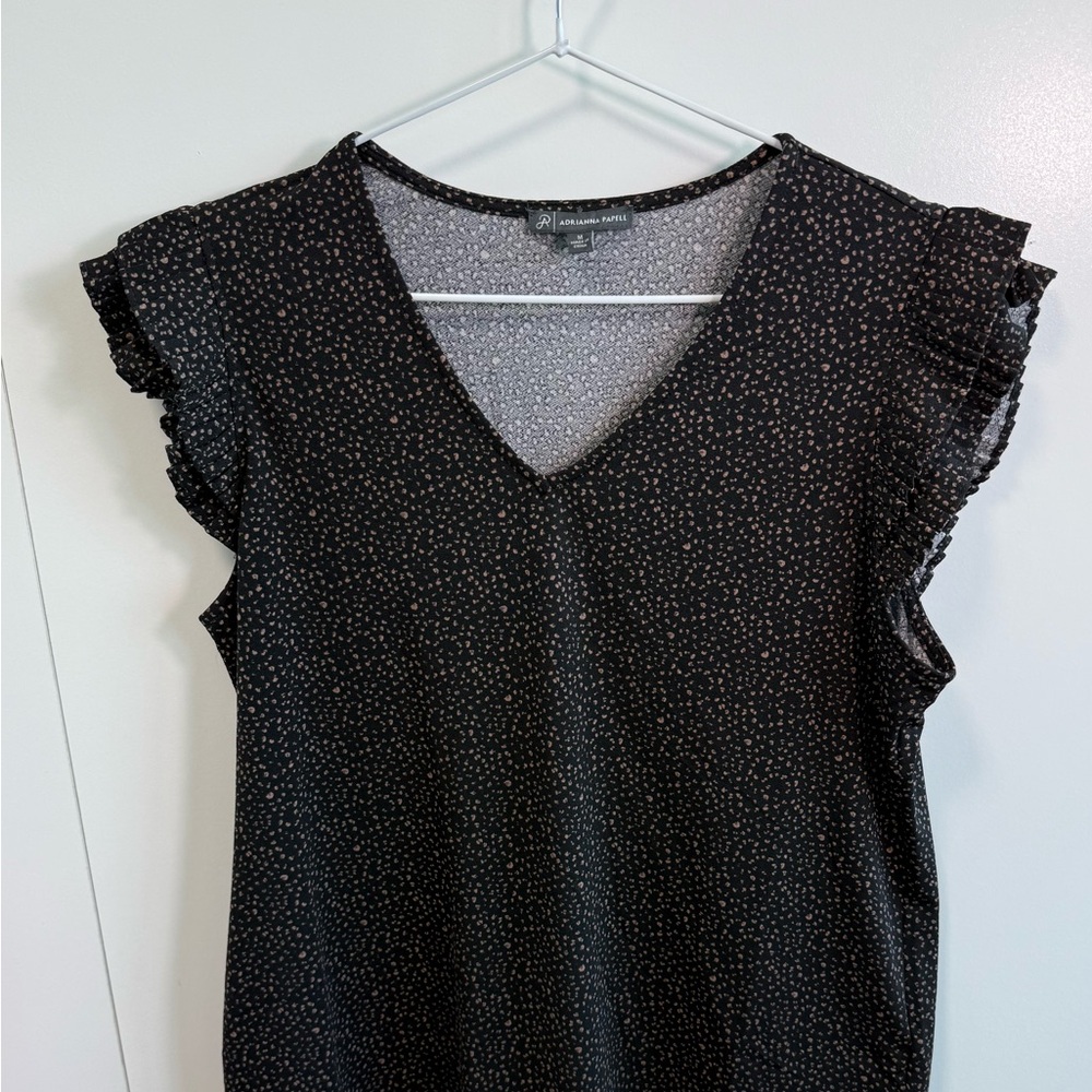 Adrianna Papell Black Blouse with Pink and Cream Ditsy Print